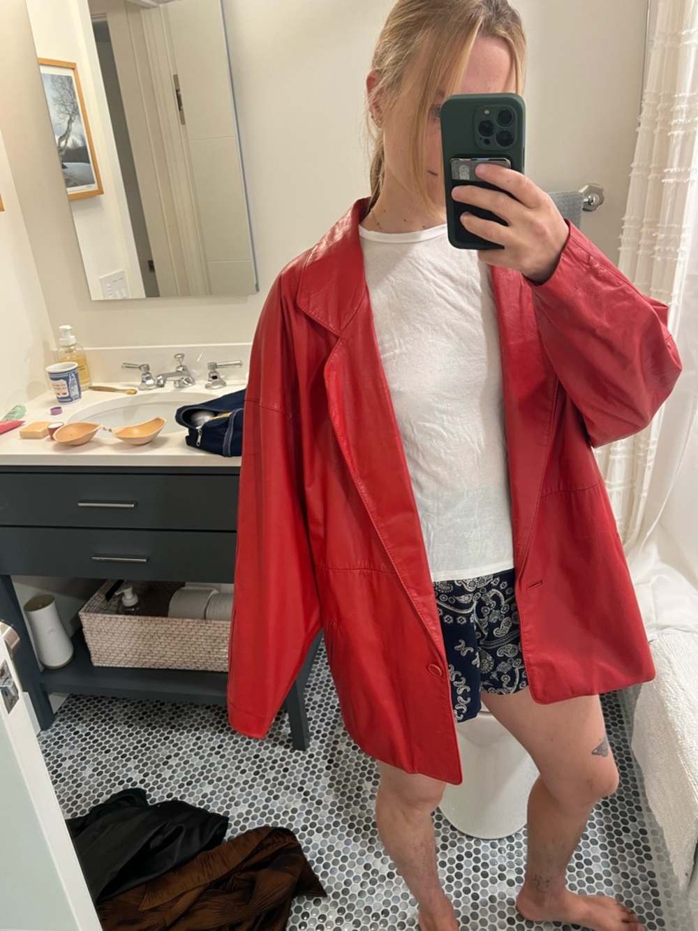 Red Oversized Leather Blazer